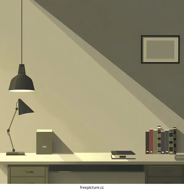 Simple Minimalist Office Desk with Lamps and Books