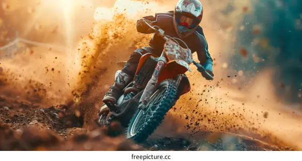 Motocross dirt bike rider in action