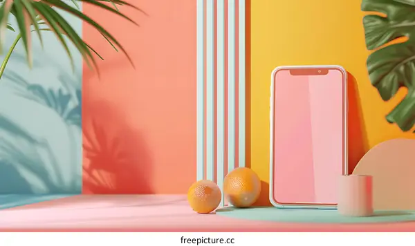Summer Phone Mockup With Tropical Plants and Fruits