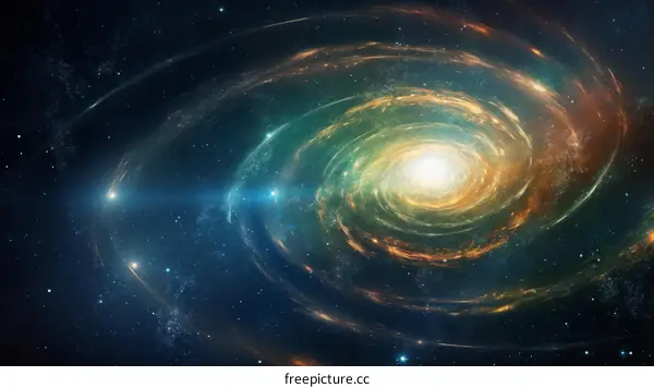 Colorful spiral galaxy in deep space