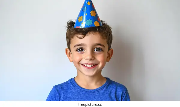 Smiling Child Wearing Party Hat Close-Up Portrait