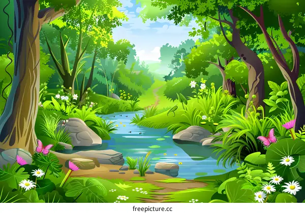Beautiful Forest Creek Illustration