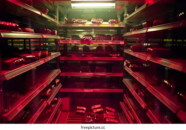Red Light Illuminated Grocery Store Shelves