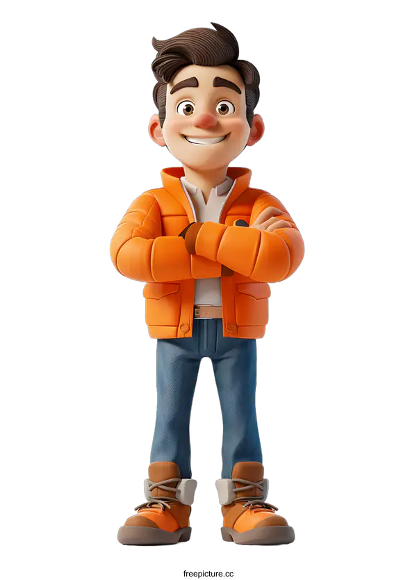 [Transparent Background PNG]3D rendering of a man wearing an orange jacket