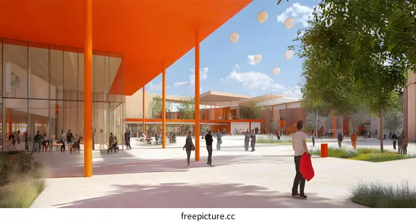 Modern Architecture Design with Orange Roof and Patio