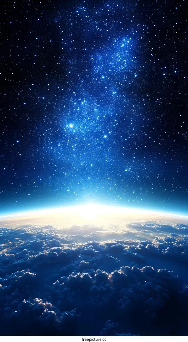 Majestic Sunrise Above Earth Clouds and Stars