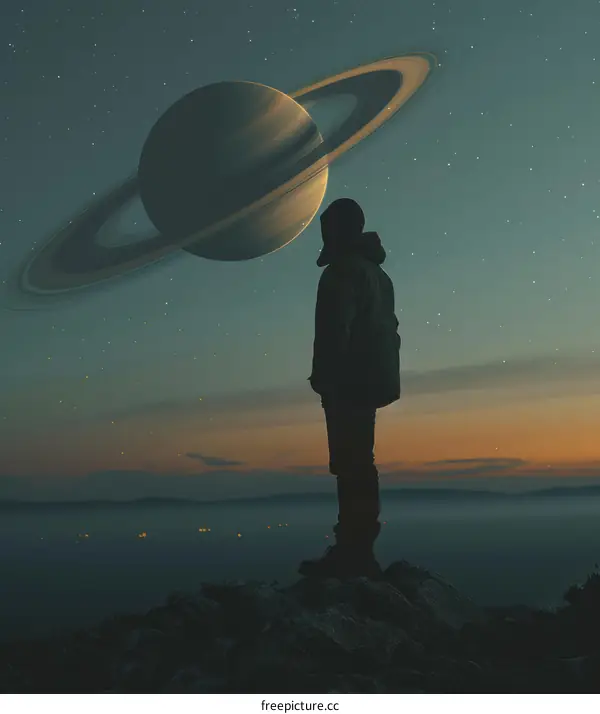 A human being looking at Saturn