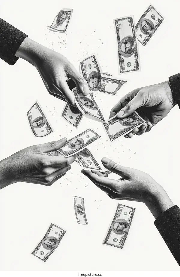 Money Falling from Hands Transactional Exchange