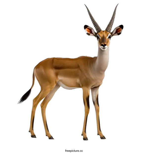 [Transparent Background PNG]A Standing Gerenuk Antelope With Long Neck and Horns Isolated on White Background