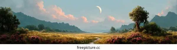 Peaceful Mountain Valley Landscape Painting