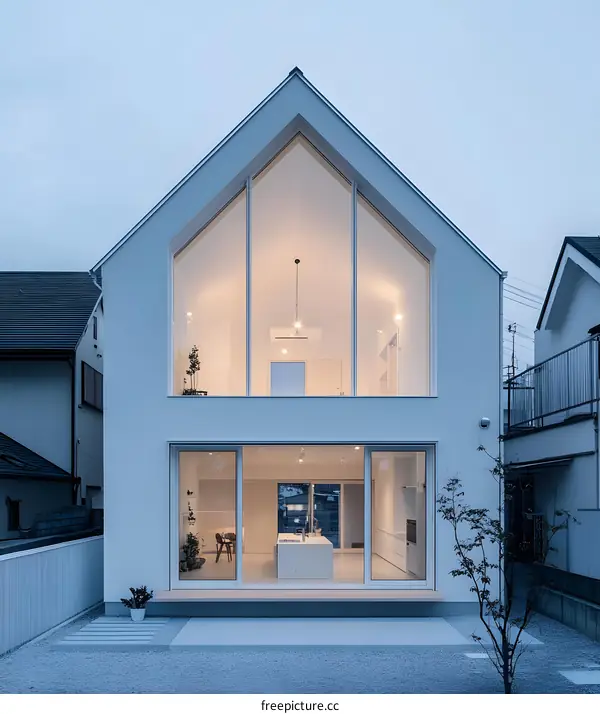 Modern White House with Large Windows and Minimalist Design