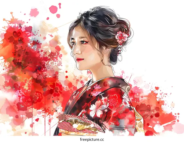 Portrait of a Japanese woman in traditional kimono