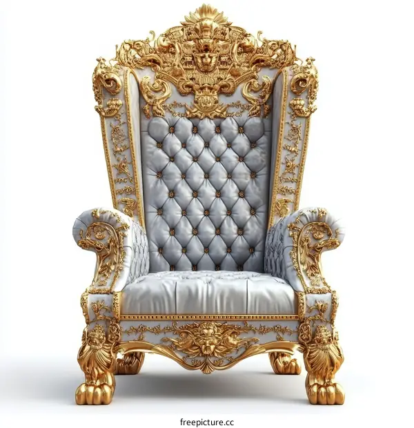 Ornate Gold and White Throne Chair