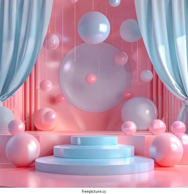 Pastel Pink and Blue 3D Scene with Balls