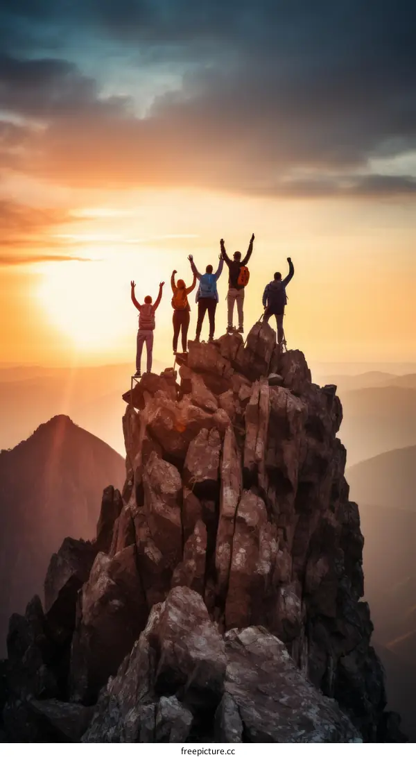 People celebrating their success on a mountaintop