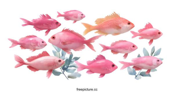 [Transparent Background PNG]Pink Fish School Illustration
