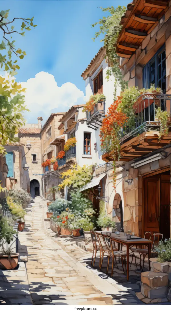 A narrow street in a small European town