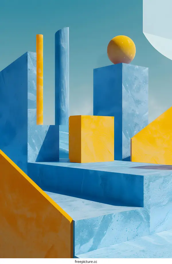 Abstract Geometric Shapes in Blue and Yellow Colors