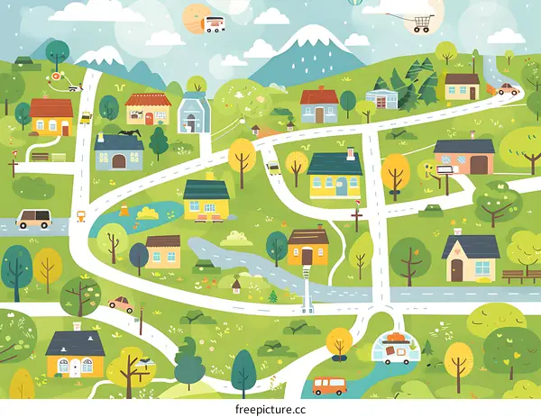 Cartoon Illustration Of A Happy Village