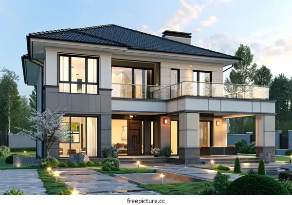 Modern Luxury House Exterior Design Illustration