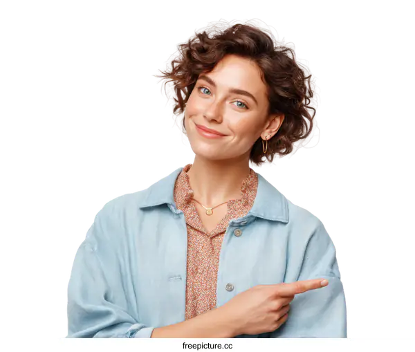 [Transparent Background PNG]Smiling Woman Pointing to the Right