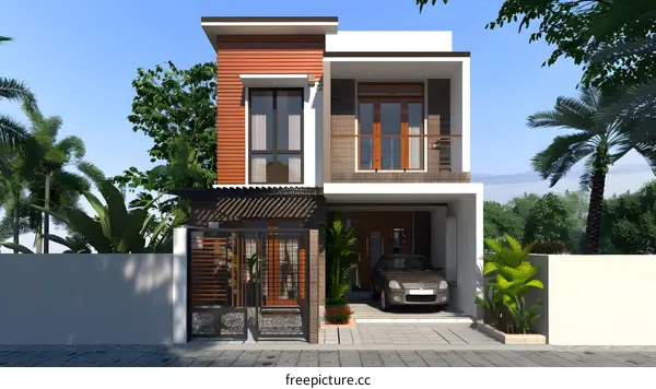 Modern Two Story House Design with Balcony and Garage