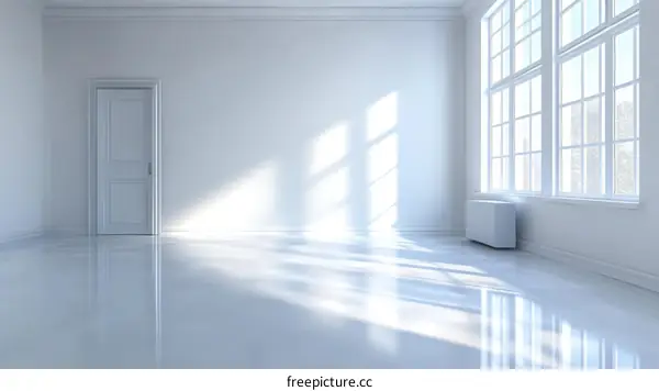 Empty Modern Room with Large Windows and Sunlight