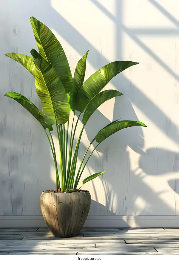 Green Plant in a Pot with White Wall Background