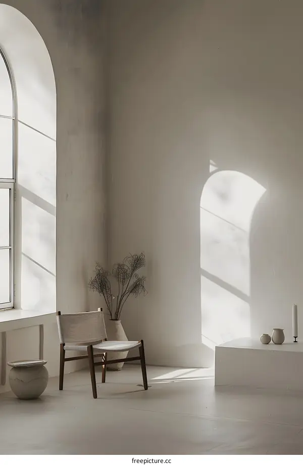 Minimalist White Room With Chair and Sunlight