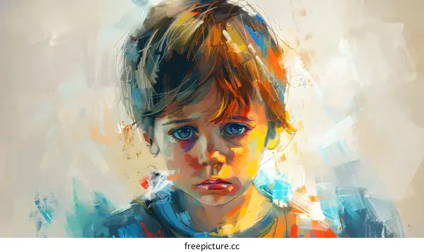 Sad Child Portrait Painting Art