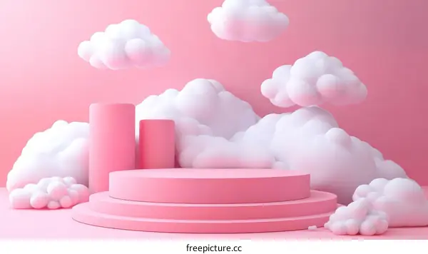 Pink Cloud Display Podium Scene