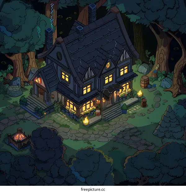 Nighttime Fantasy Cottage in the Forest