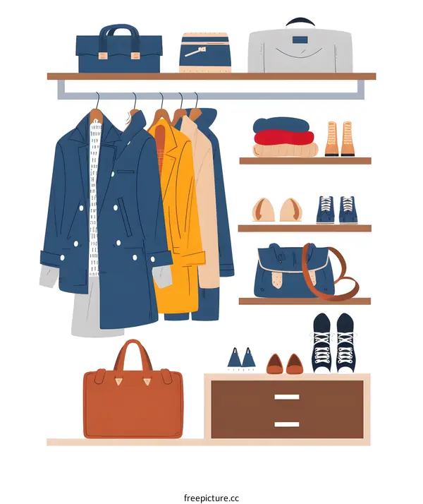 Organized Wardrobe with Clothes, Bags, Shoes and Accessories