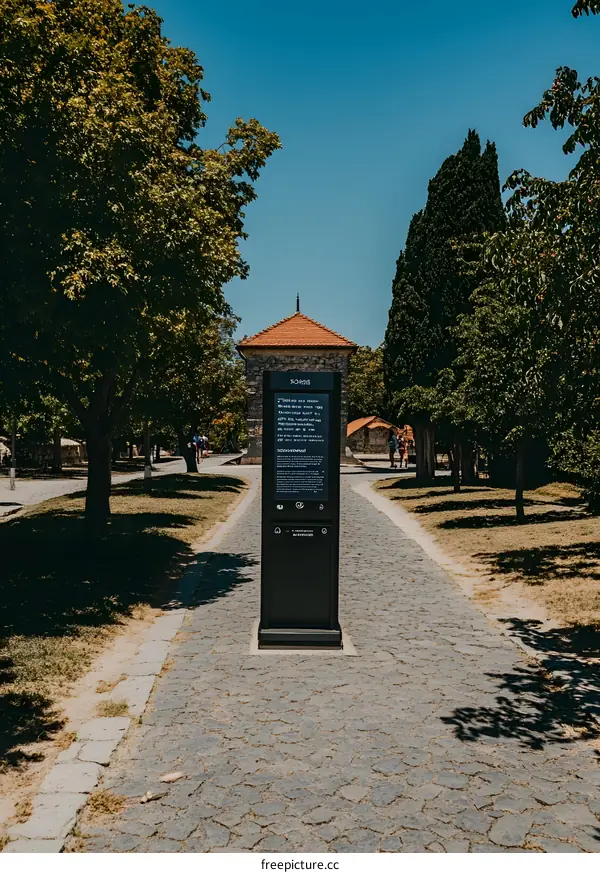 Stone Path with Information Kiosk in a Park