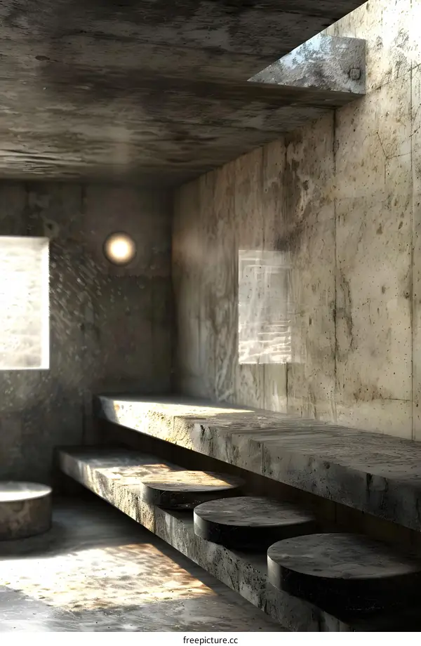 Concrete Room With Windows And Lights