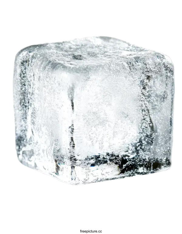[Transparent Background PNG]Single Transparent Ice Cube on White Background