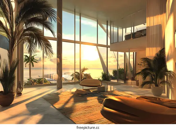 Modern Interior Design Living Room with Ocean View