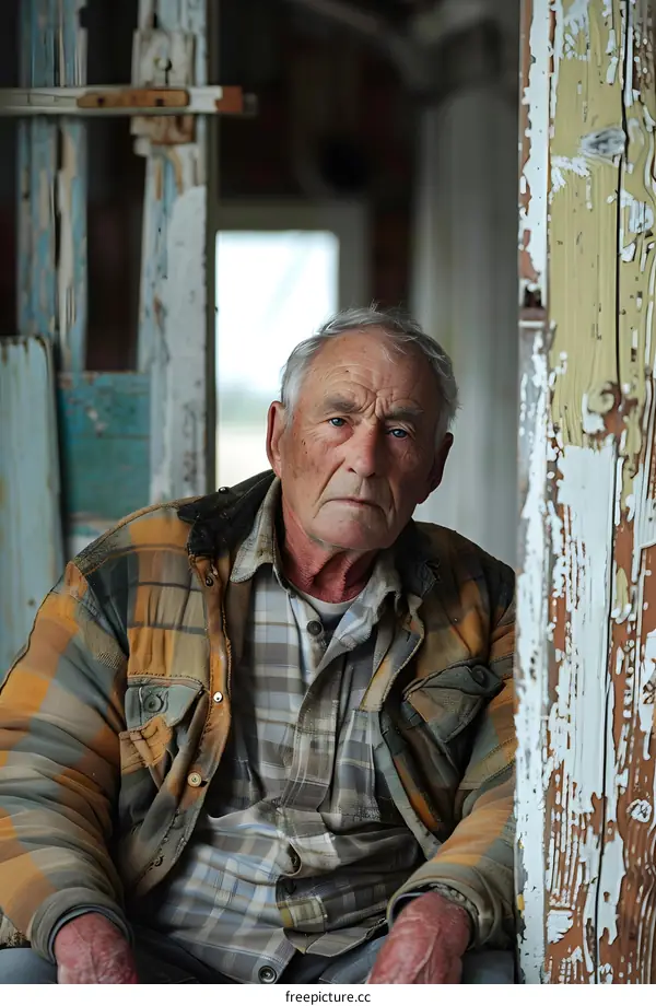 Portrait of an Elderly Man in a Dilapidated Building