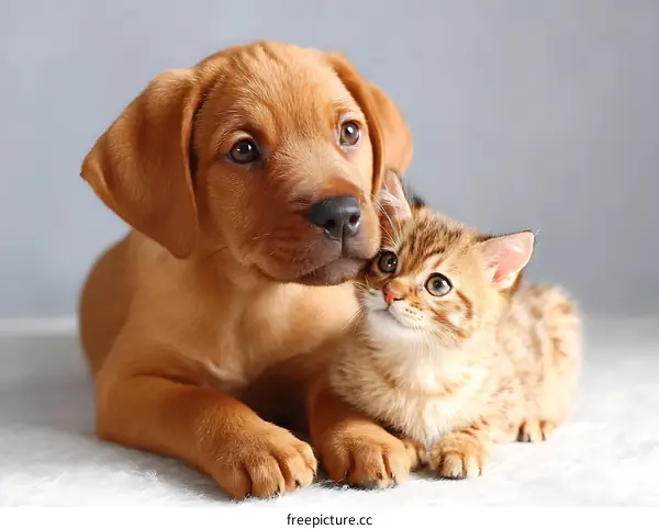 Cute Puppy and Kitten Friendship