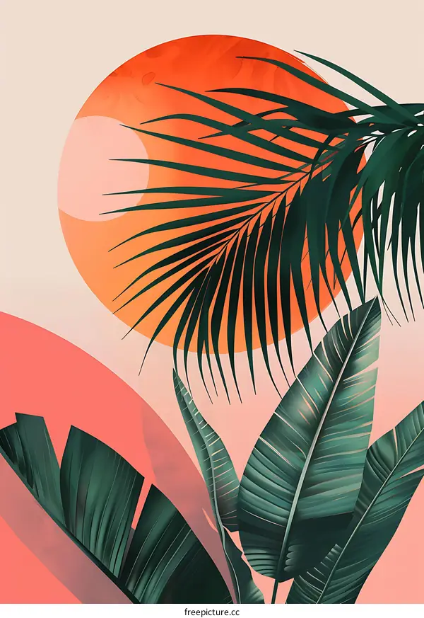Tropical Leaves and Sun Illustration