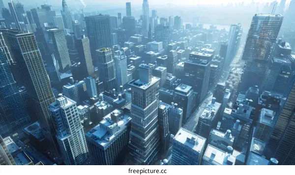 Towering Skyscrapers and Bustling Streets of a Metropolis