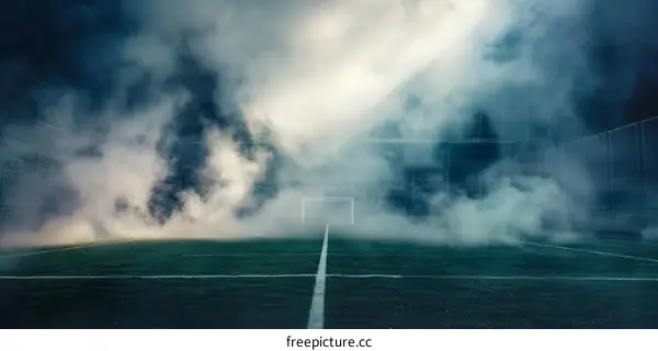 Empty Soccer Field under Ominous Skies