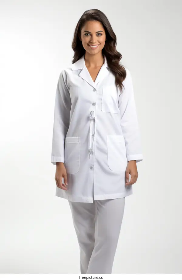 Confident Female Doctor or Nurse Wearing Lab Coat