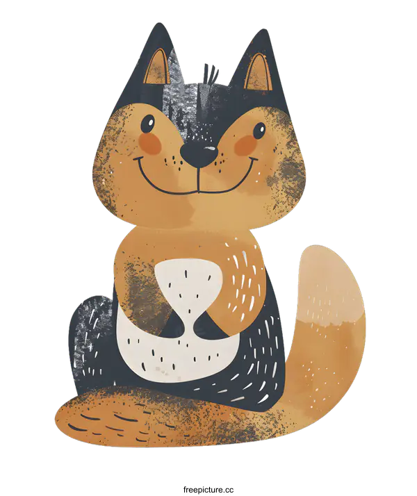[Transparent Background PNG]Cute Cartoon Illustration of a Smiling Fox