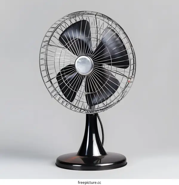 Classic Black Stand Fan With Metal Grid