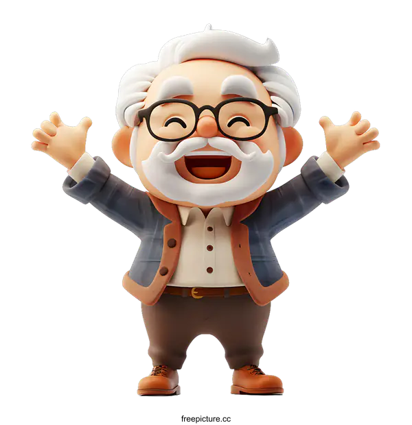 [Transparent Background PNG]Cheerful 3D grandpa character