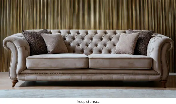 Elegant Beige Chesterfield Sofa with Decorative Pillows