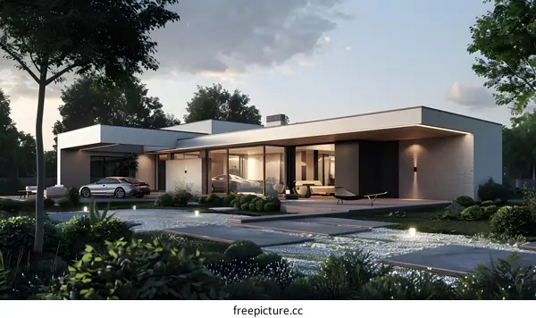 Modern House with Garden and Gravel Pathway