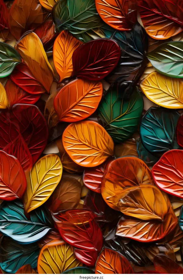 Colorful leaves of different shapes and sizes