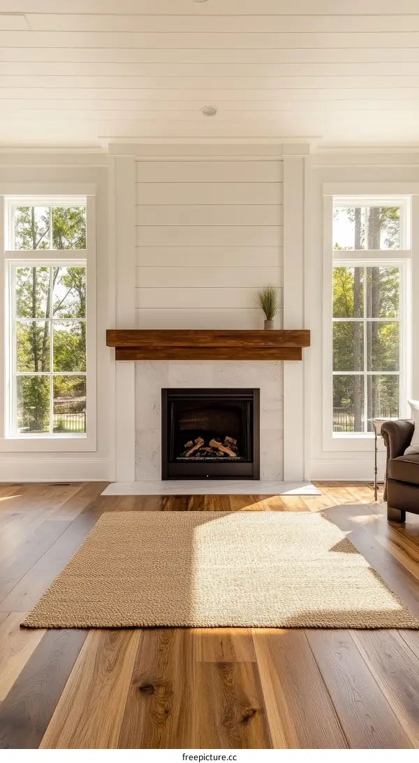 Modern Farmhouse Living Room with Fireplace and Hardwood Floors